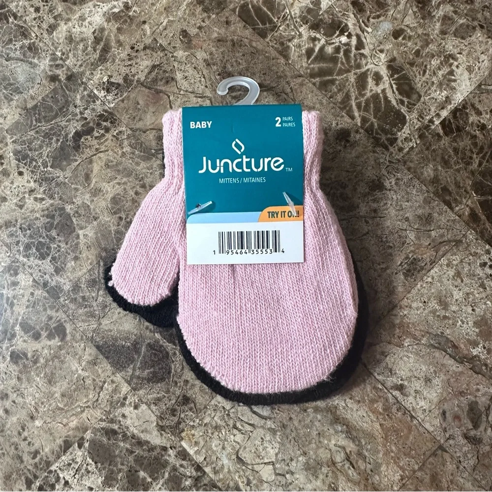 Juncture Baby/Toddler Pink And Black Mittens NEW